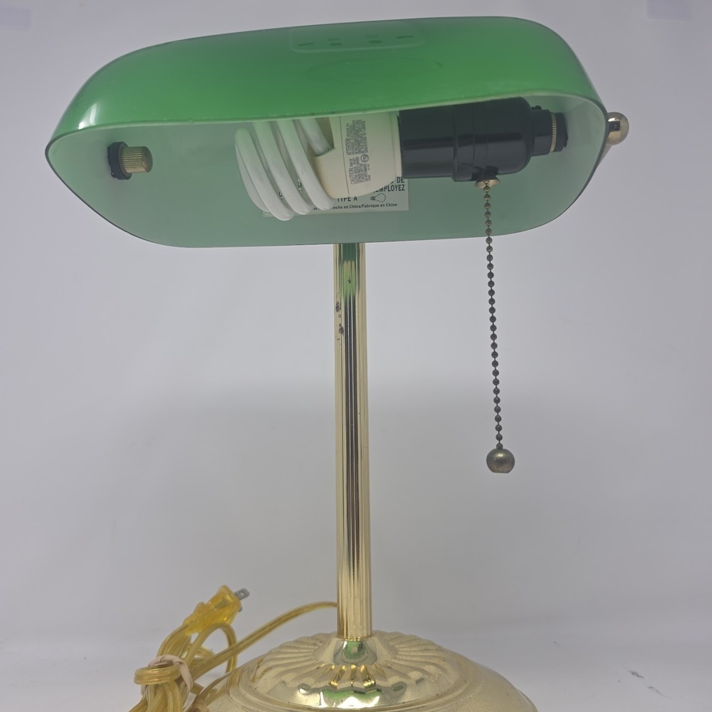 Vintage Brass Bankers (desk) Lamp W/Emerald Green Glass Shade - Picture 4 of 12